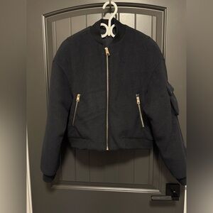 Zara Navy Blue Cropped Bomber Jacket Size Medium​